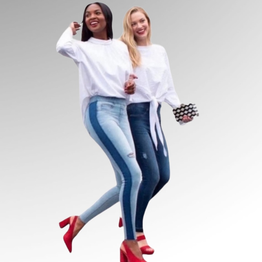 New! SPANX Distressed Skinny Jeans with Side Stripe Size Medium